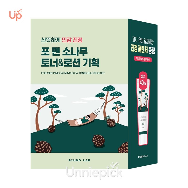 ROUND LAB For Men Pine Calming Toner/Lotion Set (+Cleanser 40mL)